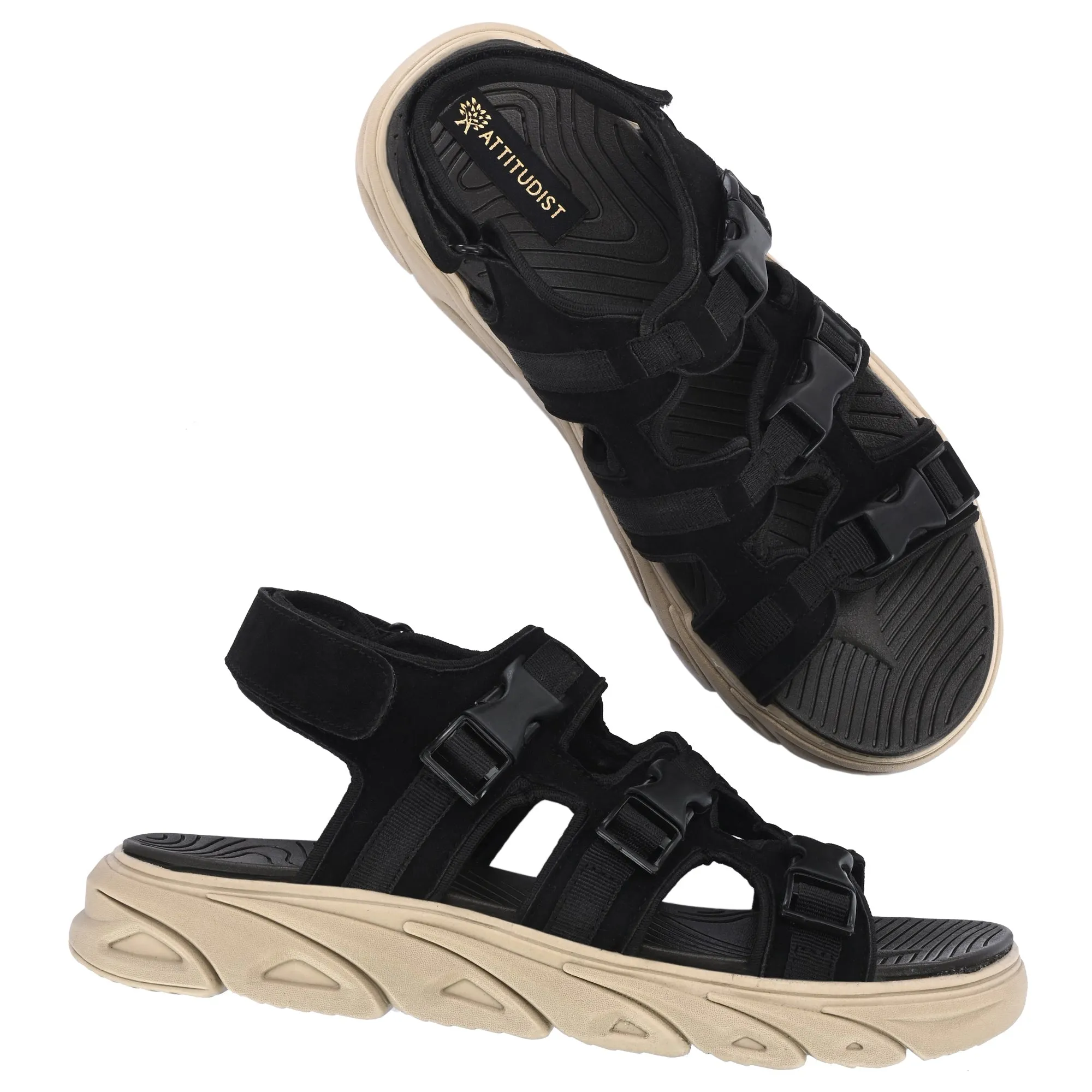 Attitudist Unisex Handcrafted Black Casual Sandal