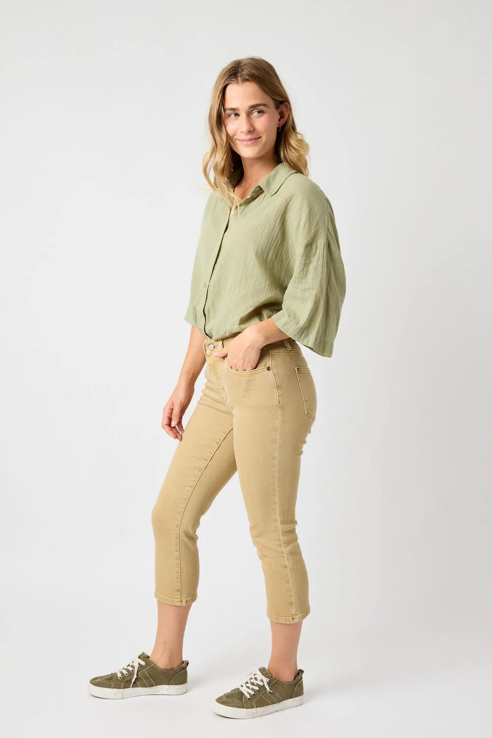 Ava Mid Rise Khaki Capri - PLUS