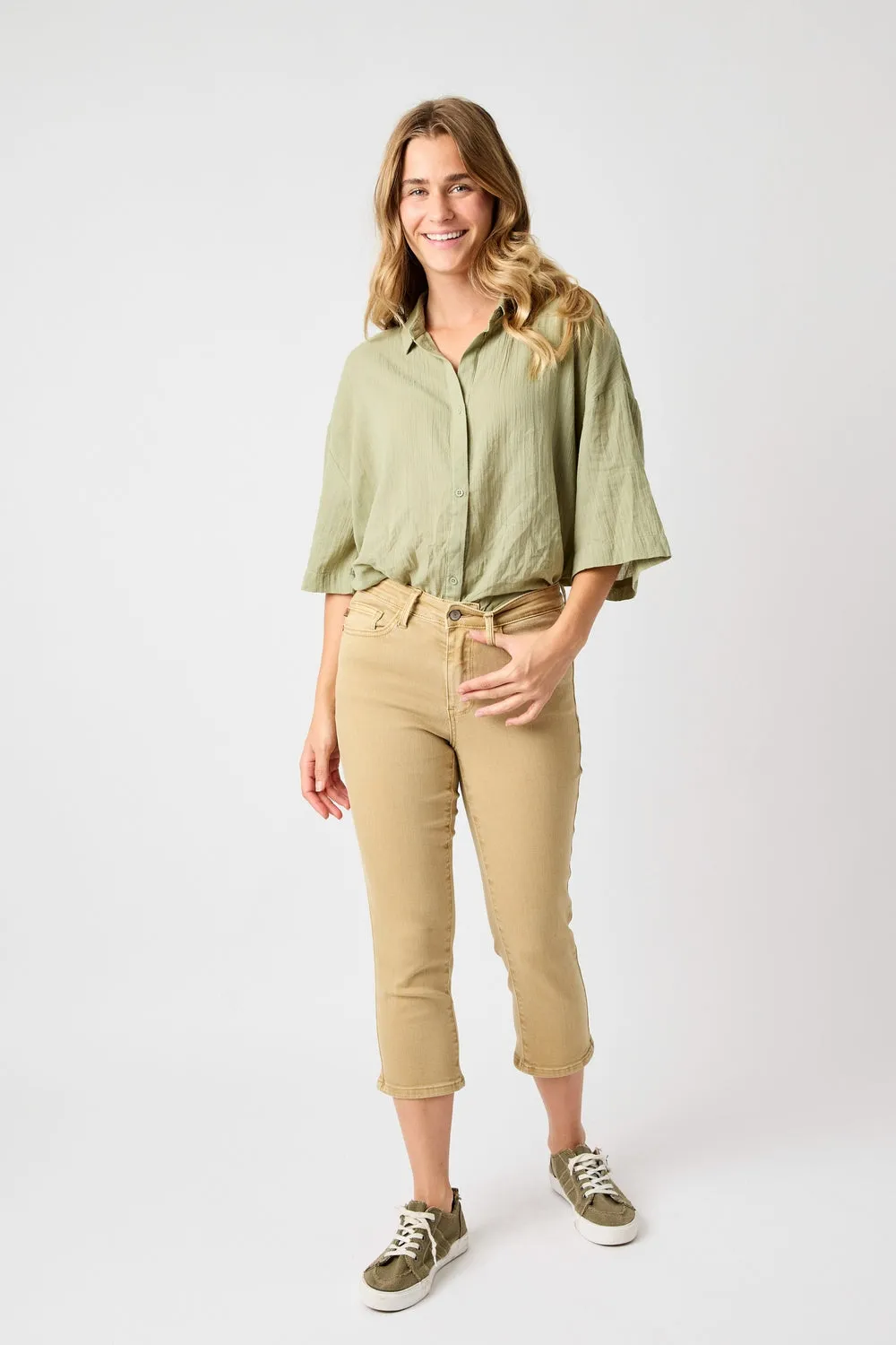 Ava Mid Rise Khaki Capri - PLUS