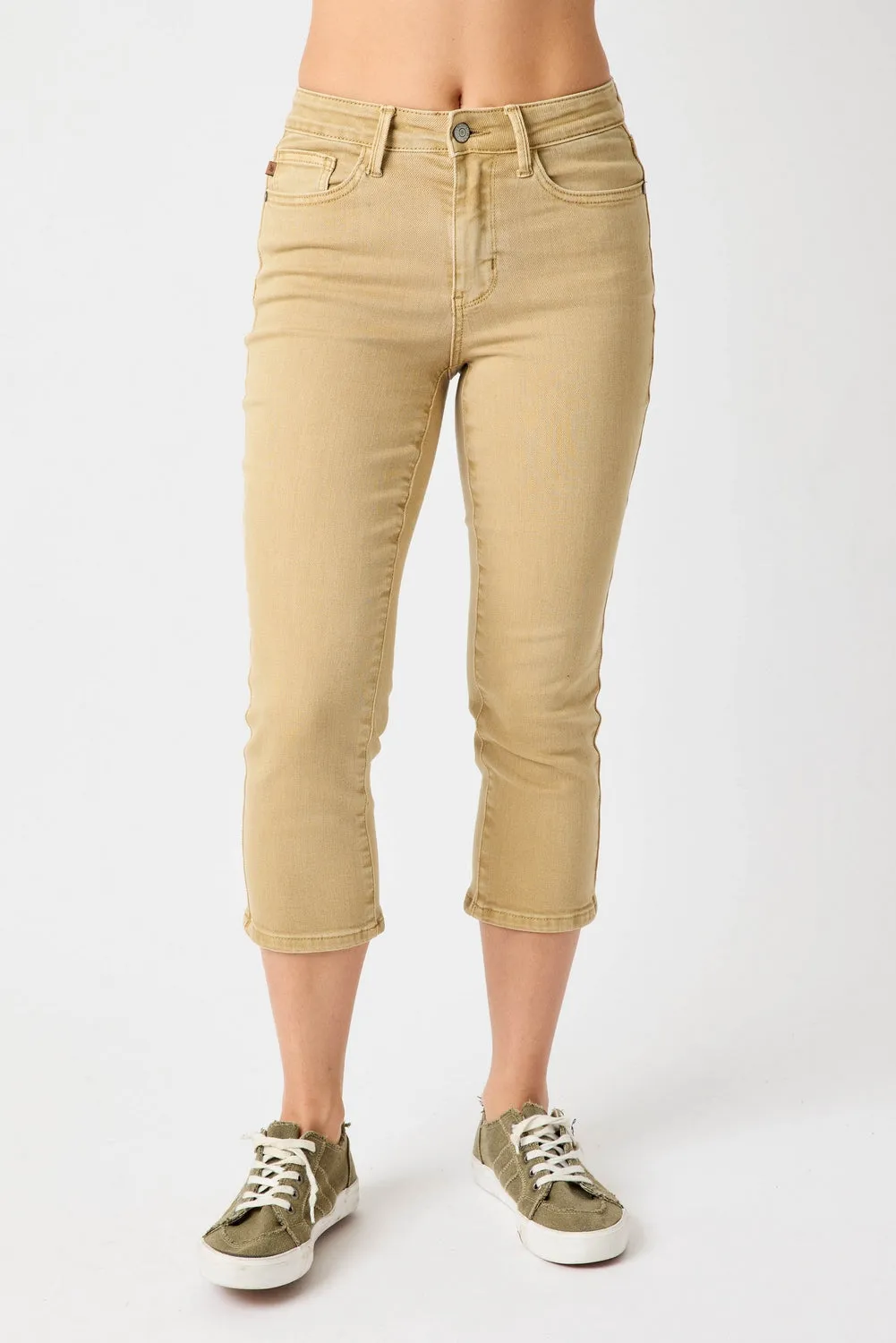 Ava Mid Rise Khaki Capri - PLUS