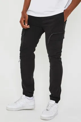 Becklow Tapered Cargo Cotton Joggers - Black