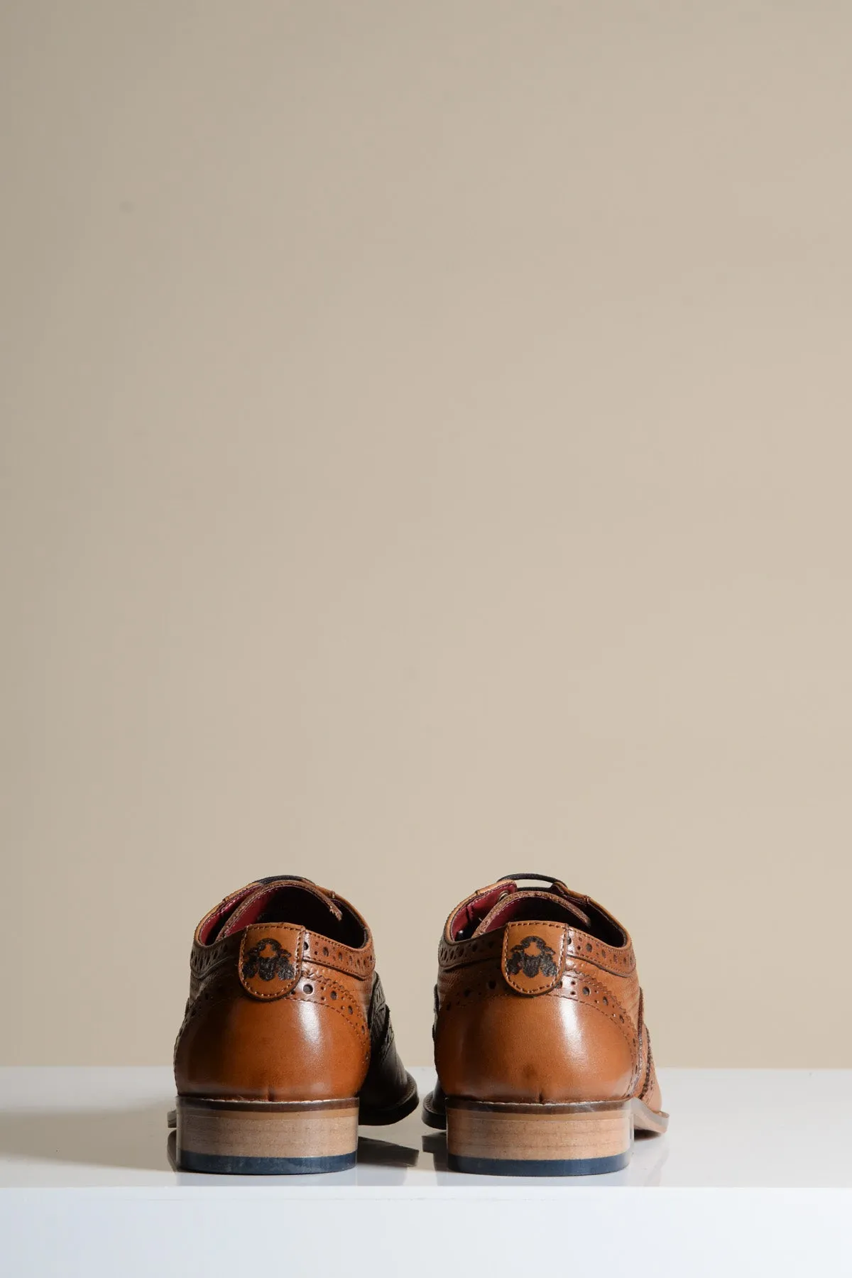 BRANDON - Dark Tan Leather Wingtip Brogue Shoe