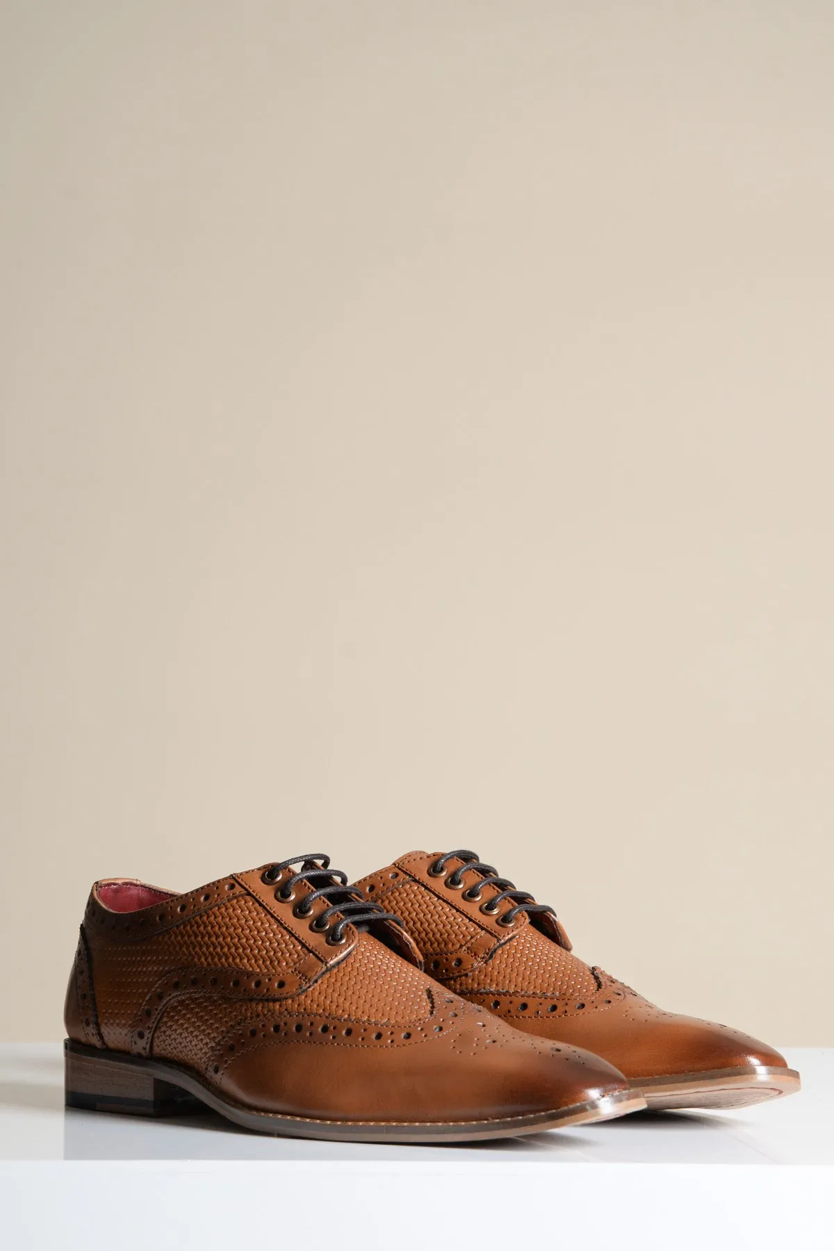 BRANDON - Dark Tan Leather Wingtip Brogue Shoe