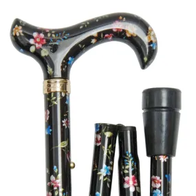 Classic Canes Slimline Folding Elite Derby Cane Black Floral