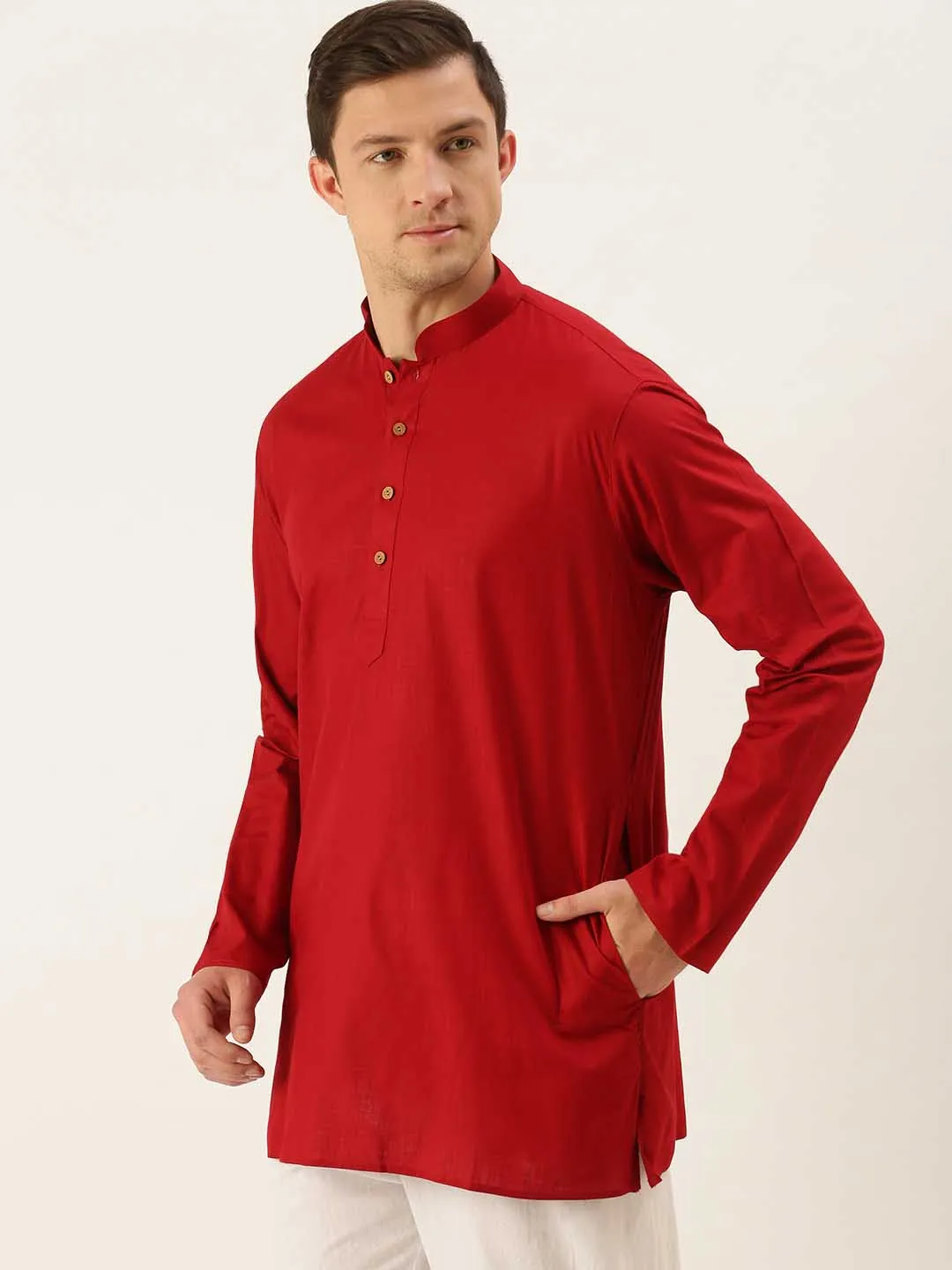 VASTRAMAY Men's Maroon Cotton Kurta