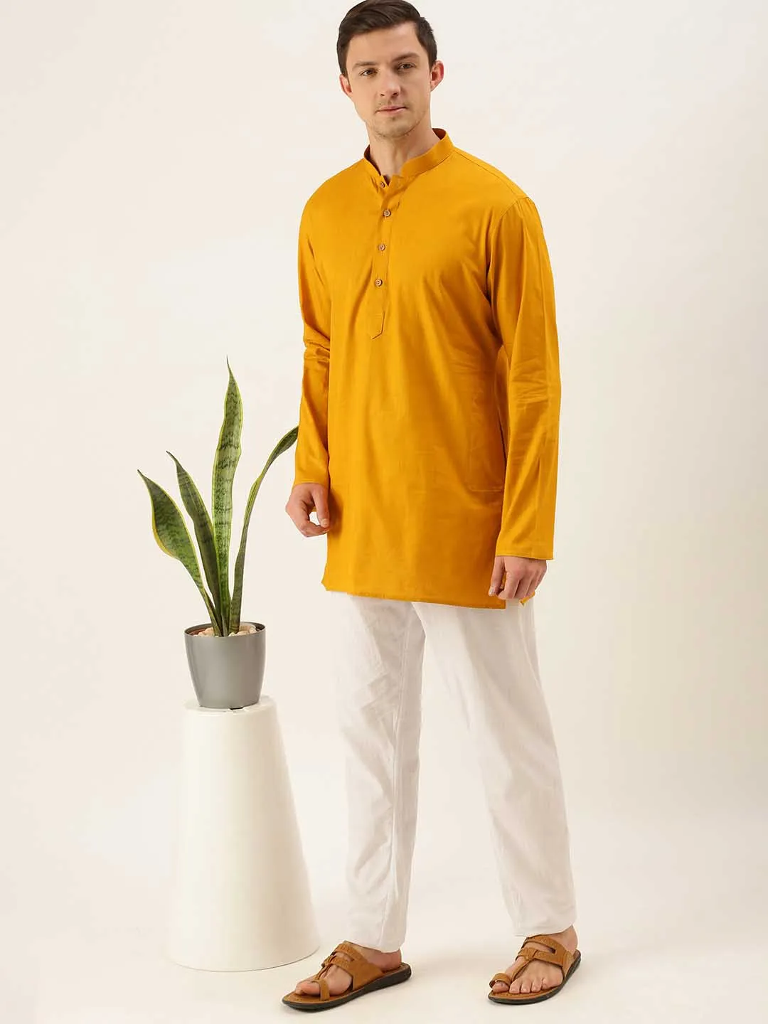 VASTRAMAY Men's Mustard Cotton Kurta