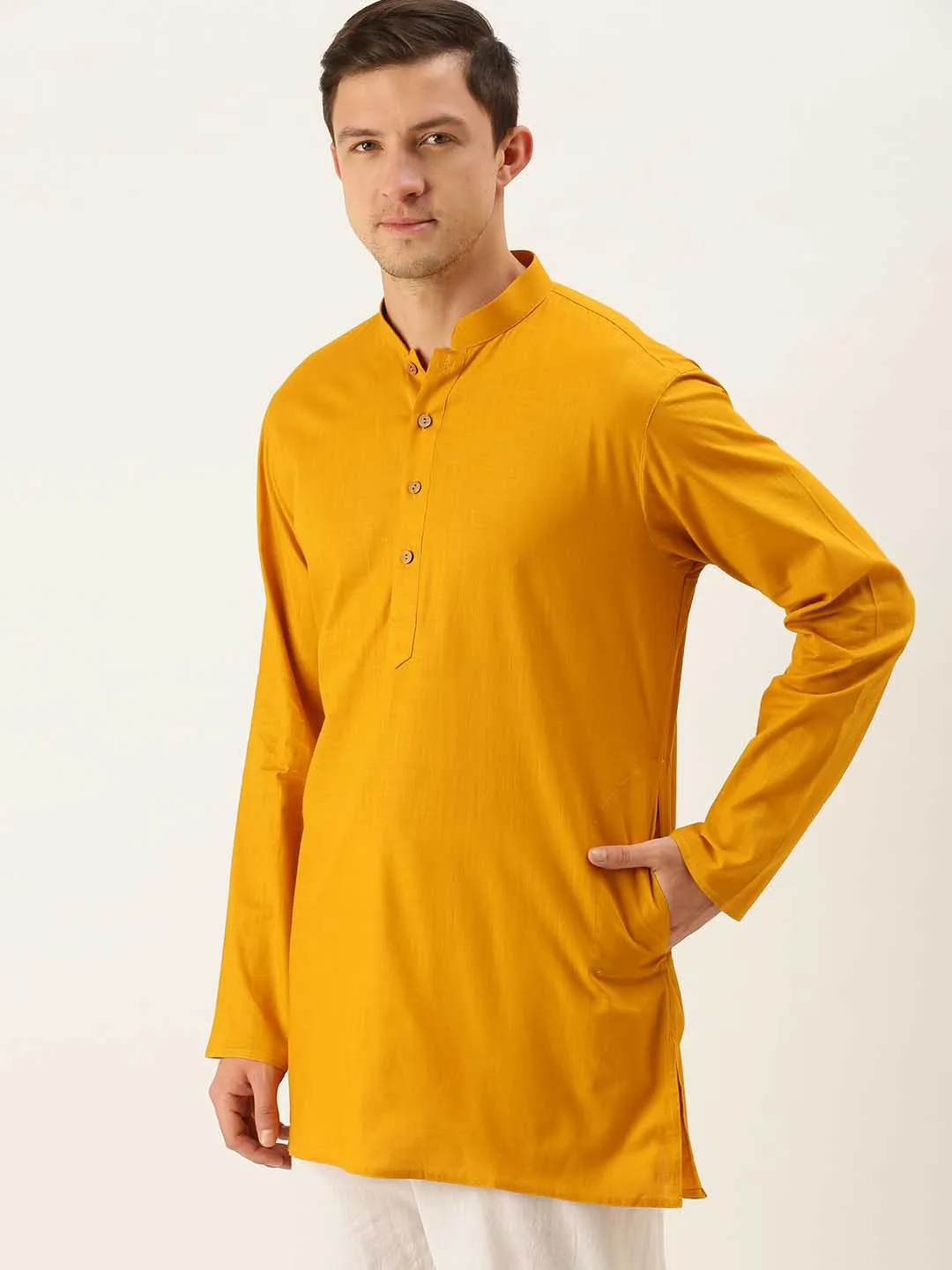 VASTRAMAY Men's Mustard Cotton Kurta