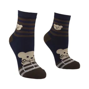 Women's Pretty Bear Design Crew Socks - Navy